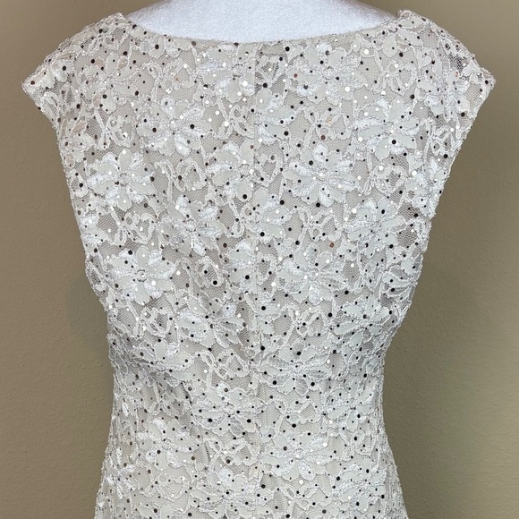 Dress Barn Est 1962 Cream Mesh/Lace Floral Sleeveless Pull On Stretch Midi Dress - Picture 10 of 15